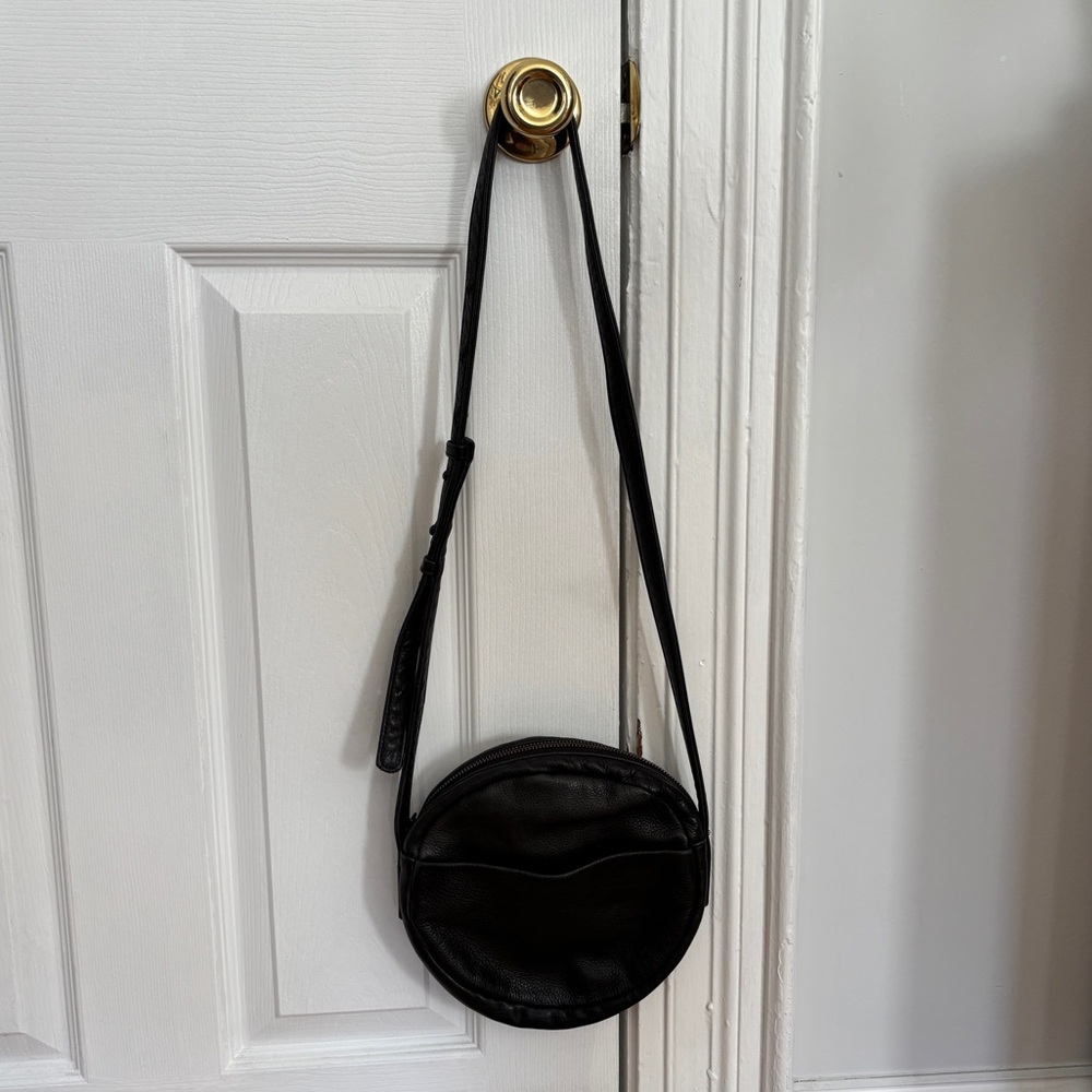 Baggu Black Round Leather Crossbody Bag